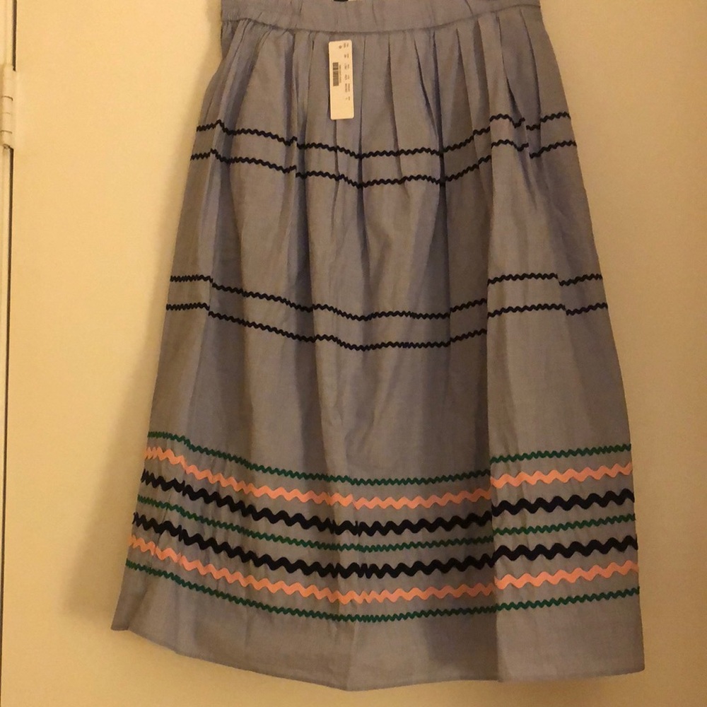 JCrew Blue RickRack Ribbon Detail Skirt NWT Small.  Pockets.